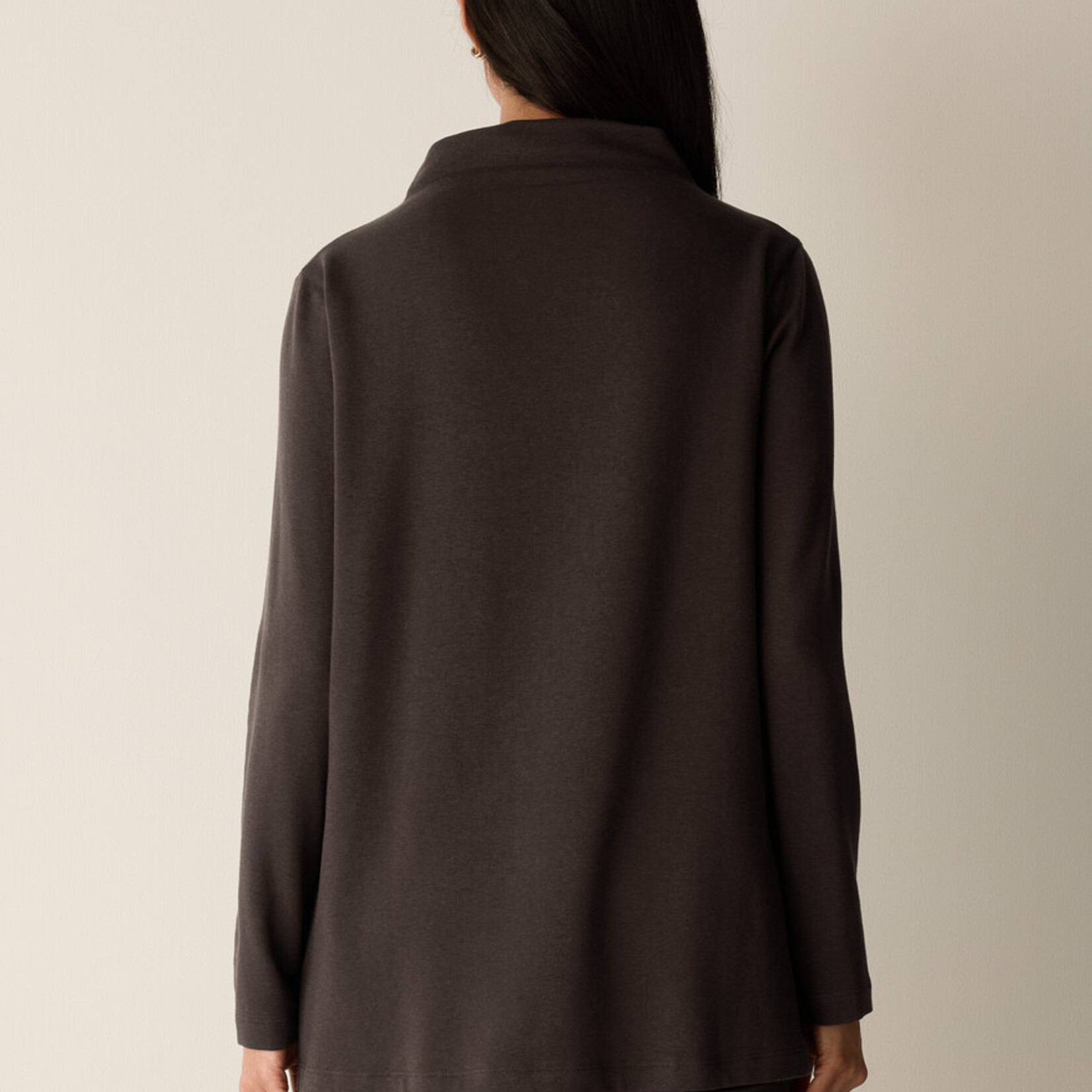 EILEEN FISHER COZY BRUSHED TERRY HUG FUNNEL NECK LONG TOP