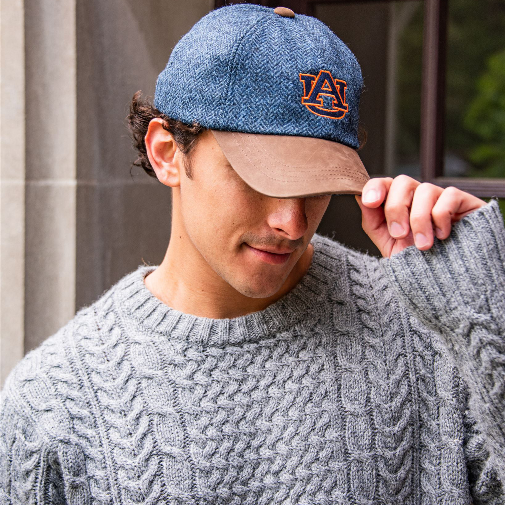COLLEGIATE KNITWEAR AUBURN UNIVERSITY WOOL BASEBALL CAP WITH LEATHER BILL
