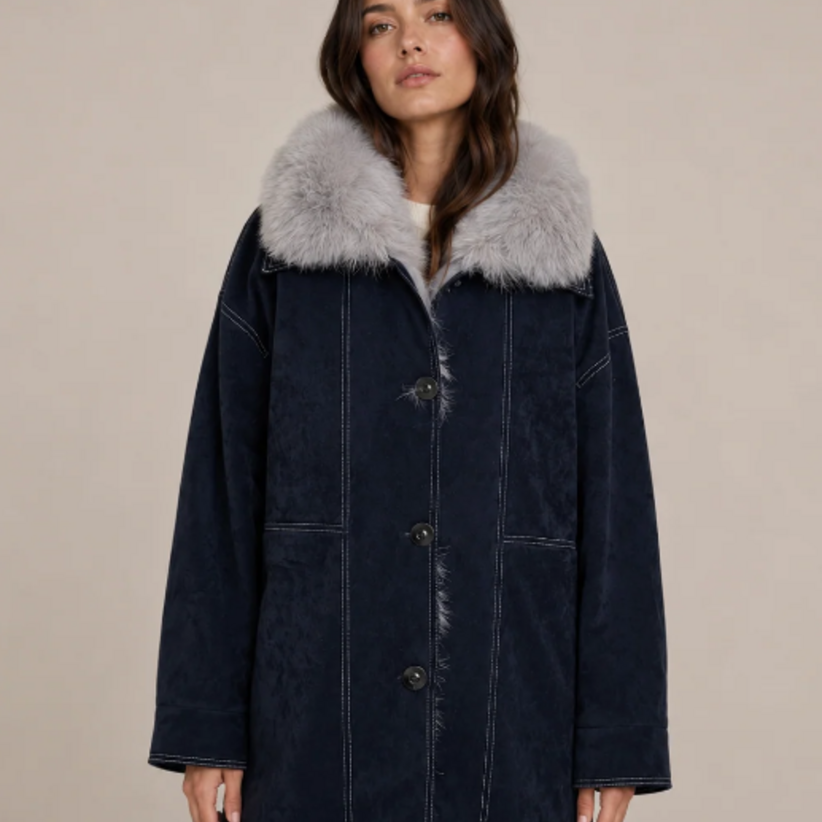 SUEDE CANVAS FUR COLLAR JACKET