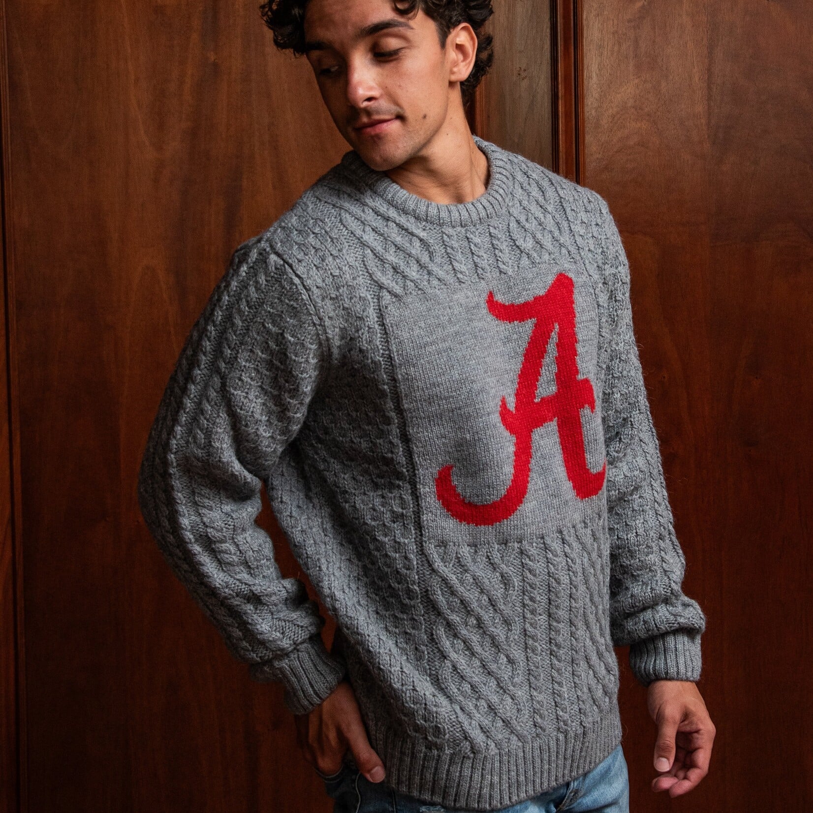 COLLEGIATE KNITWEAR UNIVERSITY OF ALABAMA MEN'S CREW-NECK SWEATER