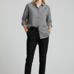 EILEEN FISHER WOOL COTTON CHECK CLASSIC COLLAR LONG SHIRT