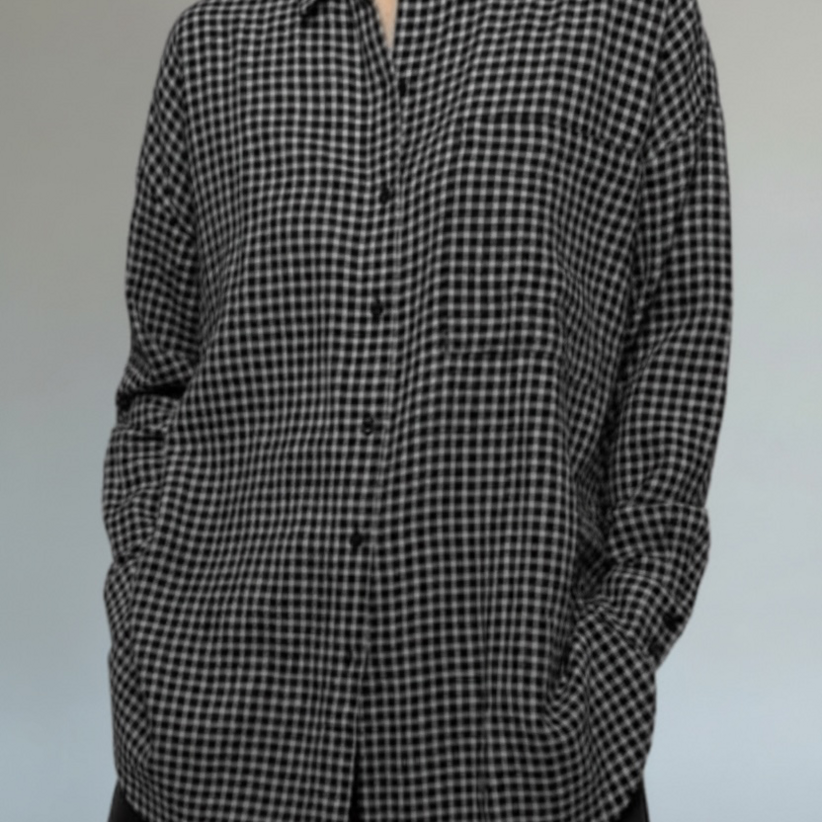 EILEEN FISHER WOOL COTTON CHECK CLASSIC COLLAR LONG SHIRT