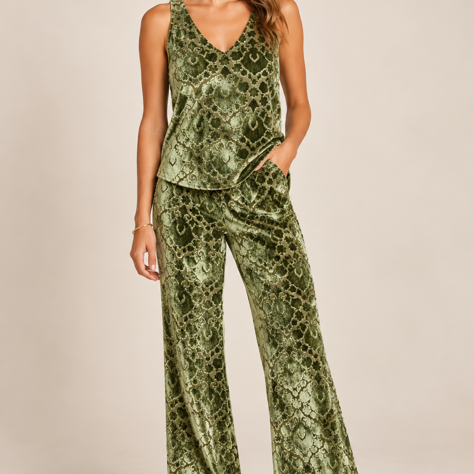 FORTE FORTE FLARED FLORAL BURNOUT VELVET TROUSERS
