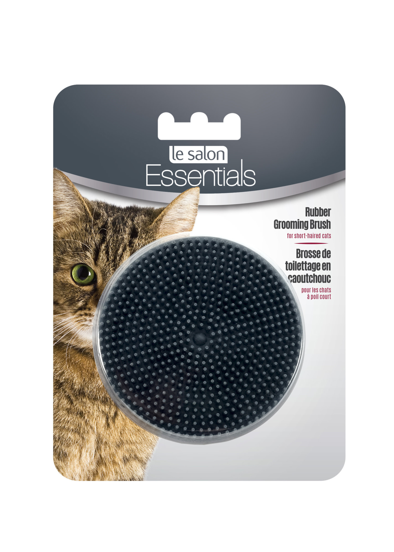 le salon Essentials Cat Round Rubber Grooming Brush - Charcoal - 7.6 cm