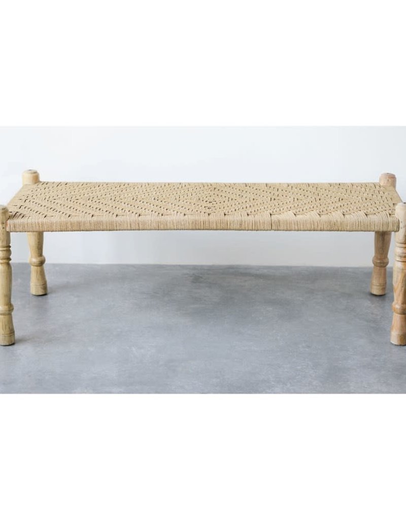Creative Co Op Bench 59 X 24 X 20 Mango Wood And Woven Rope