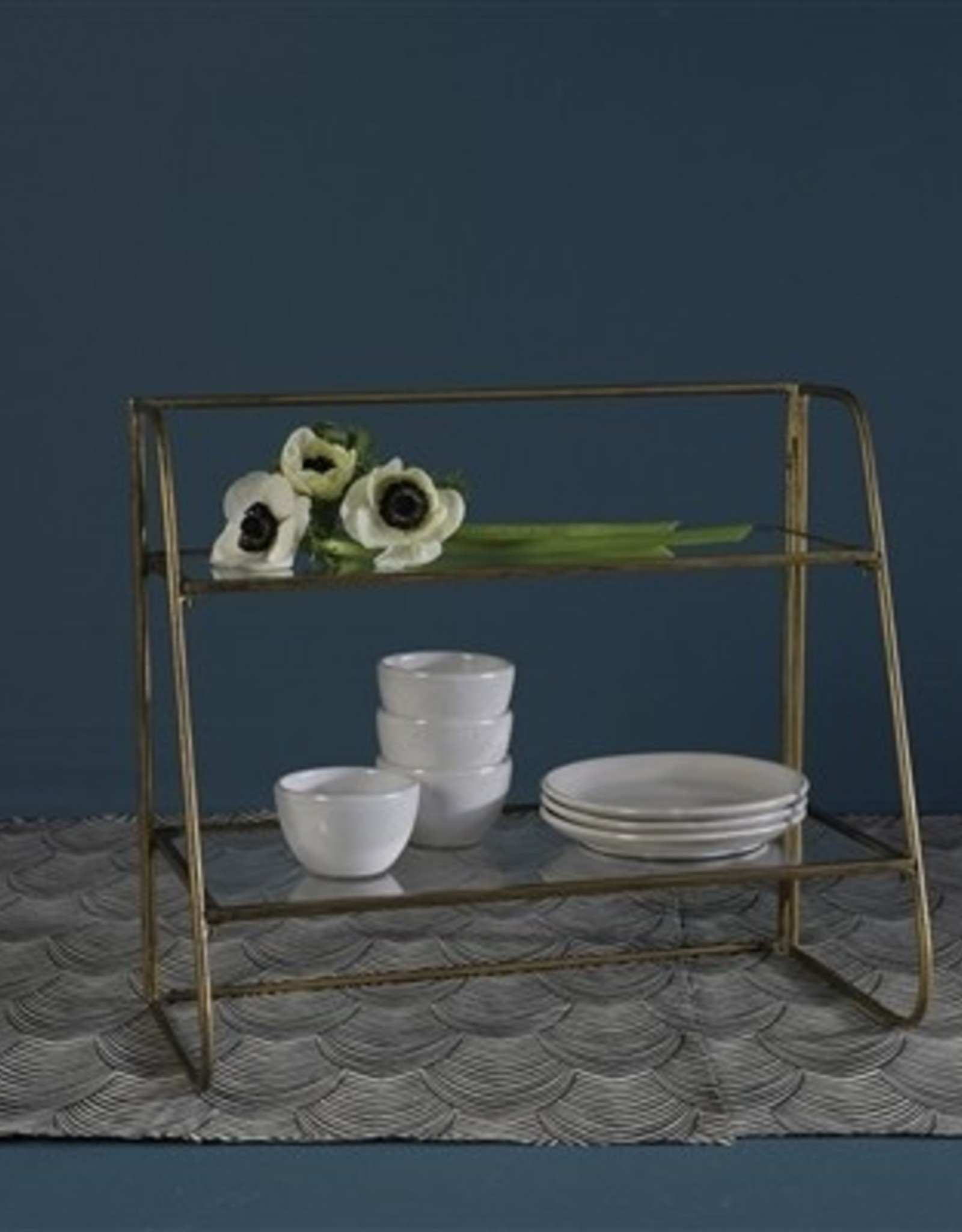 Stand Two- Tier Brass With Glass Shelves