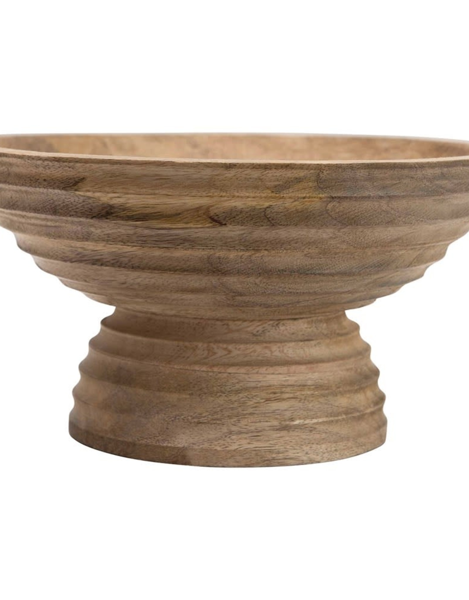 Bowl Mango Wood Round Ridged With Foot