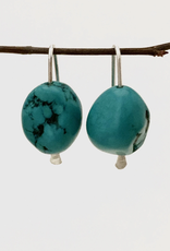 Earring Robbie Hook With Large Turquoise Stone Silver