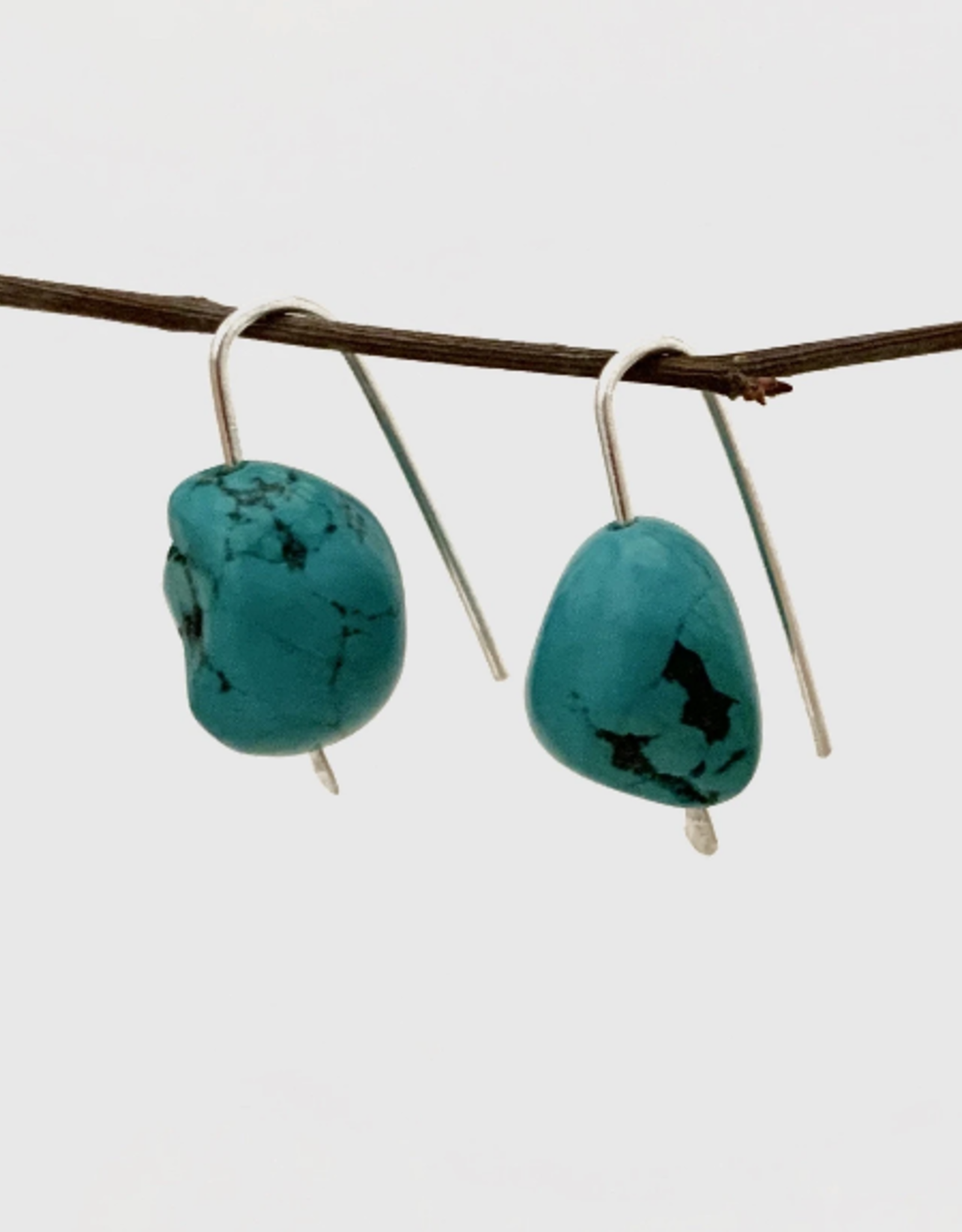 Earring Robbie Hook With Large Turquoise Stone Silver