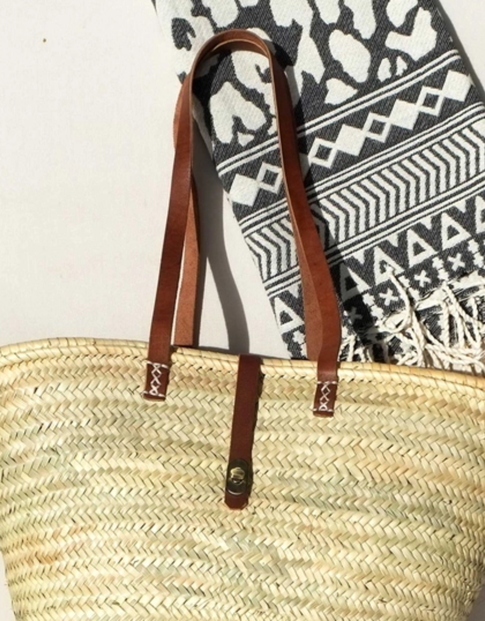 Basket Tote With Leather Straps and Latch