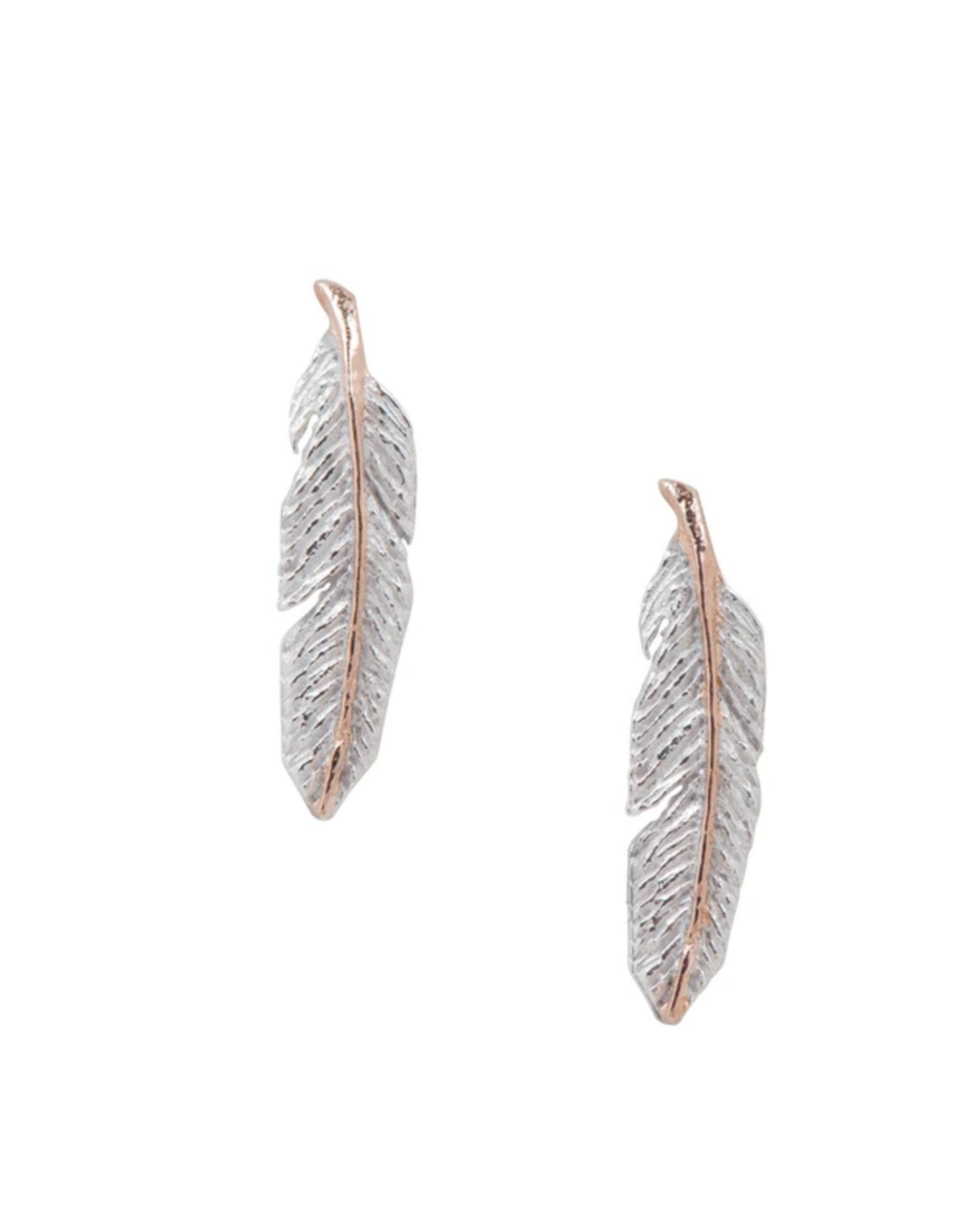 Earring Post Feather Silver With Rose Gold Spine