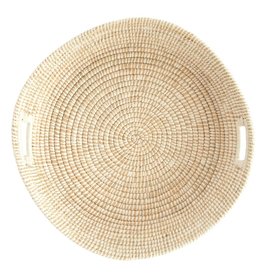 Basket Hand Woven Grass Basket With Handles, Natural and White 23-1/2 Inches Round