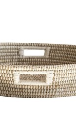 Basket Hand Woven Grass Basket With Handles, Natural and White 23-1/2 Inches Round