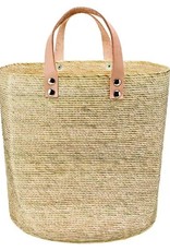 Basket Palm Straw Leather Handle Home