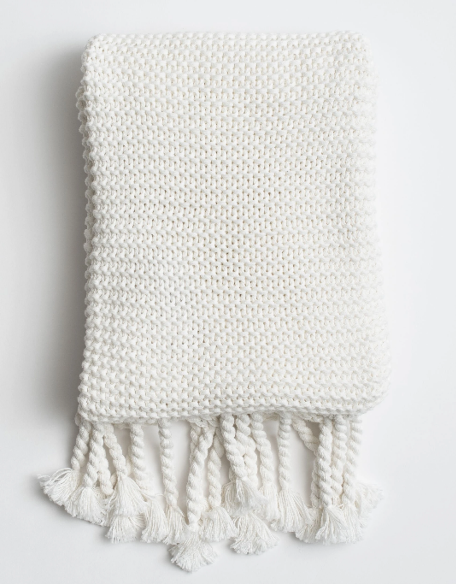 Blanket Throw Organic Cotton Comfy Knit White