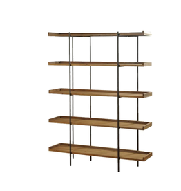 Bookcase 5 Shelf Metal and Natural Wood