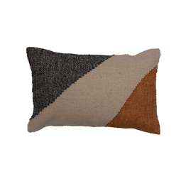 Grey Pillow Creative Co-Op Linen Blend Lumbar Frayed Edges 