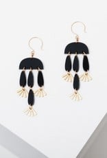 Earring Leila Half Circle With Three Dangle Fan Accents Black and Brass