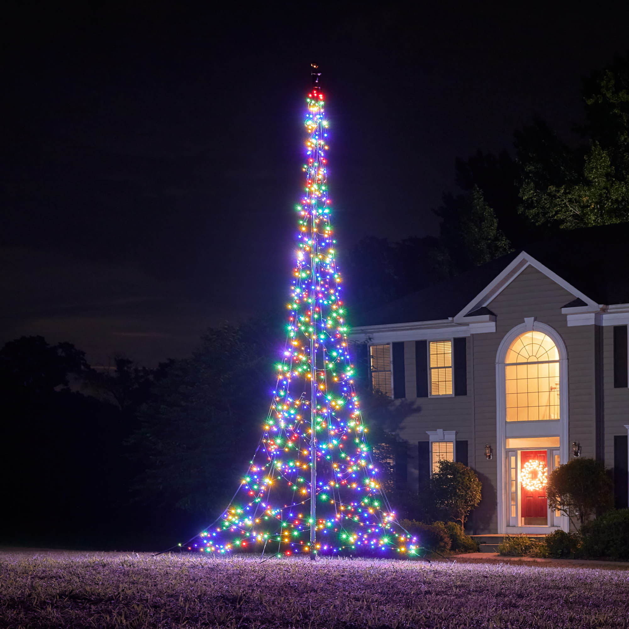 Fairybell Flagpole Outdoor LED Christmas Tree - 20ft - 900 LEDs - LED Christmas Tree for Outside Use - Multicolor