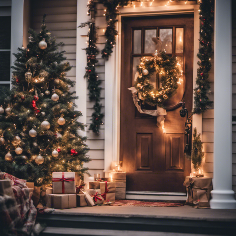 Christmas decorated front porch layering is the secret sauce of lavish porch decor. From tall faux Christmas trees to smaller, eye-level accents, make sure each layer adds depth and texture to your holiday