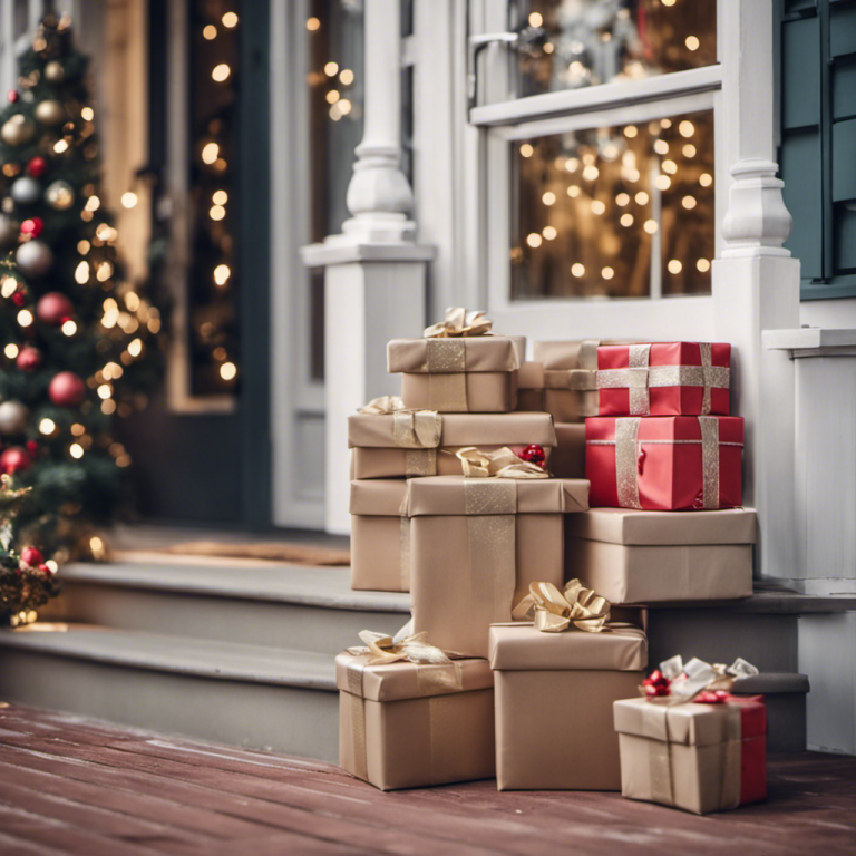 Christmas decorated front porch Gift-wrap empty boxes with festive paper and secure them with a bow. Place them in visible spots on your porch for a visually appealing arrangement