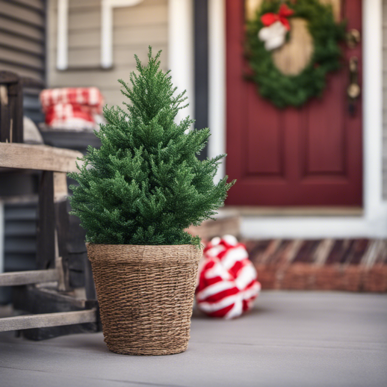 christmas porch decorations false cypress shrub or a juniper plant, greenery brings life to your winter porch. Place these in colorful pots or wicker baskets to enhance the seasonal feel