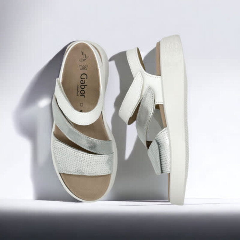 GABOR GABOR  3 STRAP SANDAL BACK STRAP SANDAL- 22-862-51- SILVER WHITE