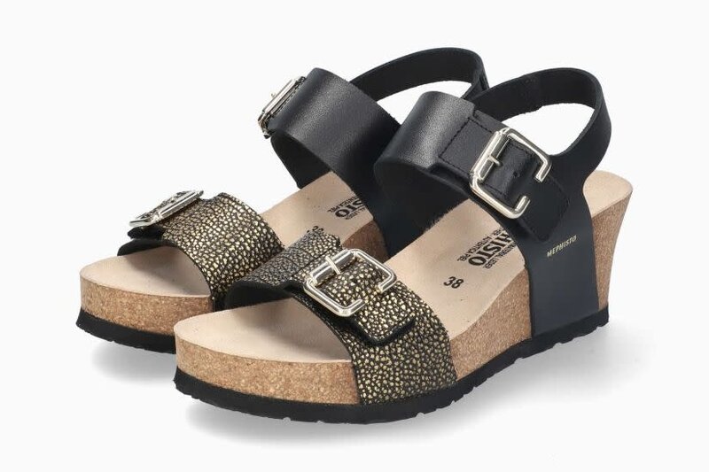 MEPHISTO MEPHISTO LISSANDRA WEDGE SANDAL BLACK LEATHER
