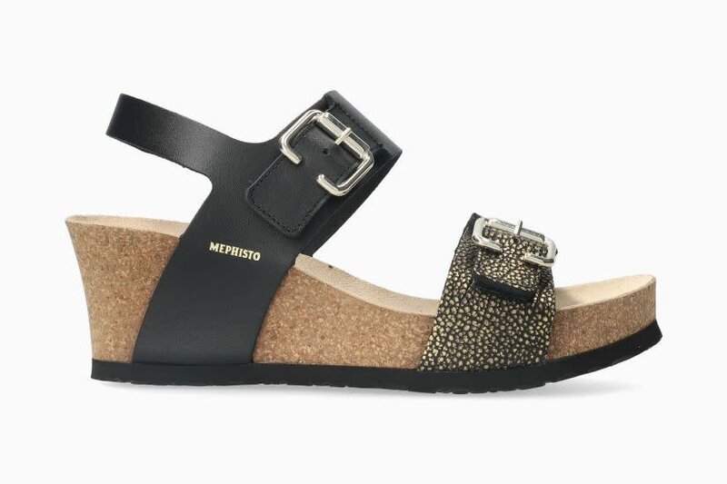 MEPHISTO MEPHISTO LISSANDRA WEDGE SANDAL BLACK LEATHER