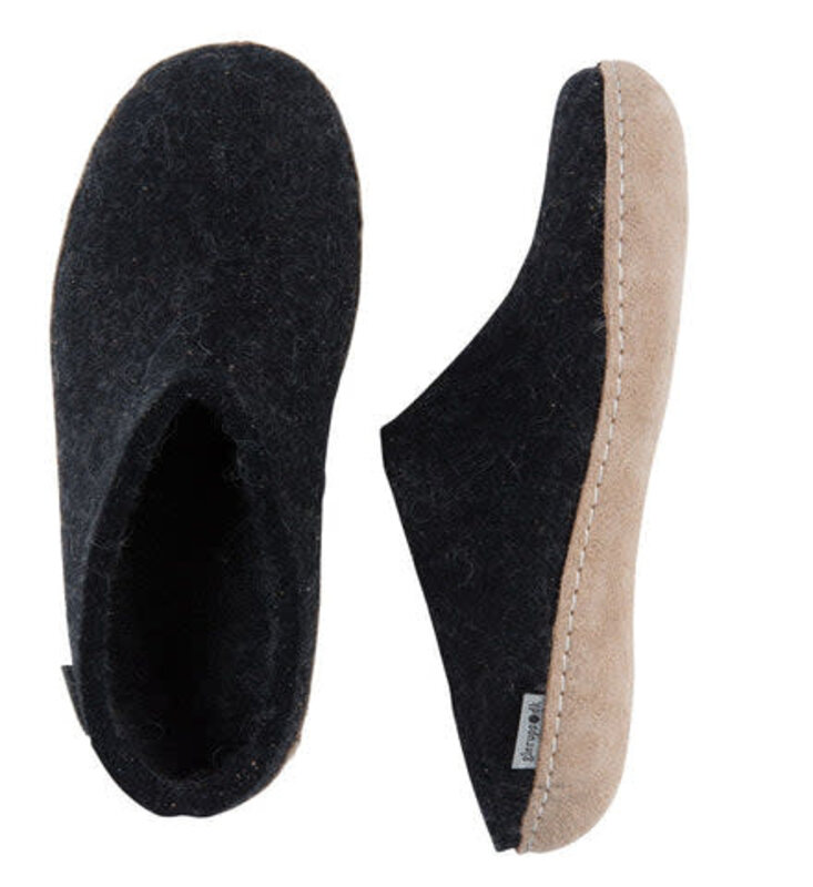 GLERUPS GLERUPS- SLIPPERS  SLIP ON  LEATHER SLIPPERS  CHARCOAL