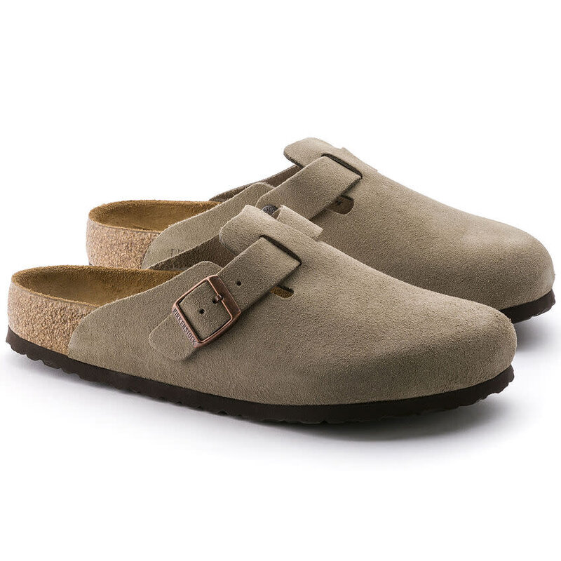 BIRKENSTOCK BIRKENSTOCK BOSTON SOFT FOOTBED TAUPE SUEDE LEATHER