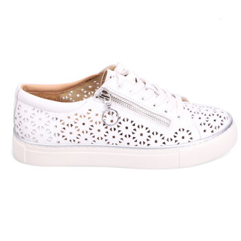 ZIERA ZIERA PANDOE SNEAKER LACE UP SIDE ZIP WHITE LEATHER