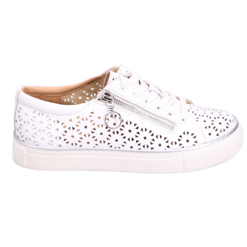 ZIERA ZIERA PANDOE SNEAKER LACE UP SIDE ZIP WHITE LEATHER