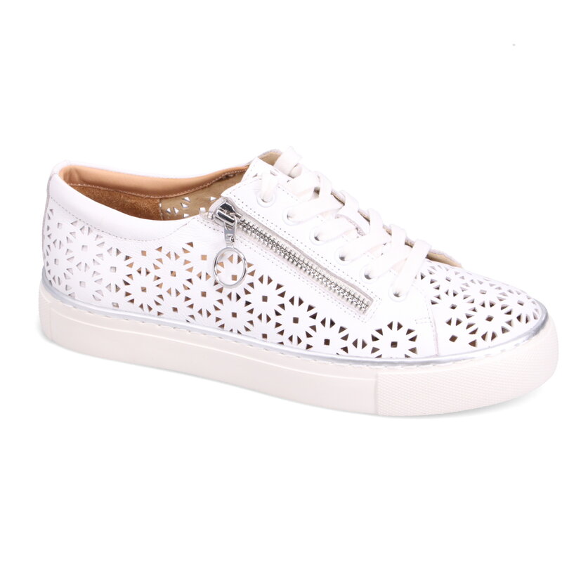 ZIERA ZIERA PANDOE SNEAKER LACE UP SIDE ZIP WHITE LEATHER