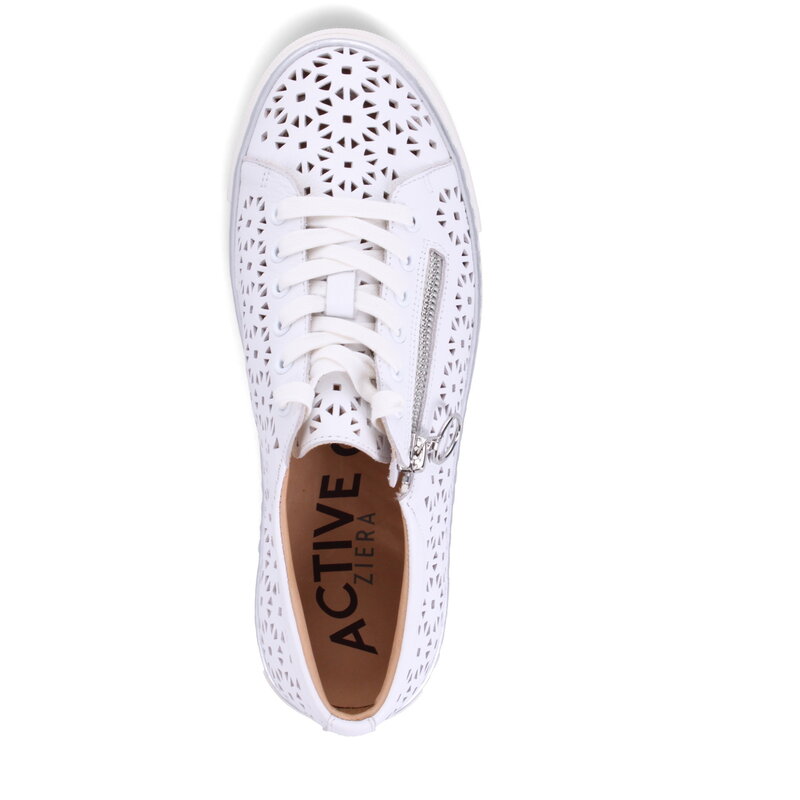 ZIERA ZIERA PANDOE SNEAKER LACE UP SIDE ZIP WHITE LEATHER