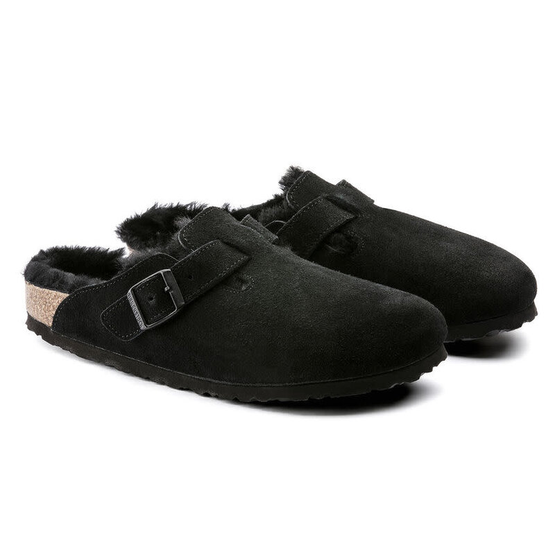 BIRKENSTOCK BIRKENSTOCK BOSTON SHEARLING BLACK SUEDE LEATHER