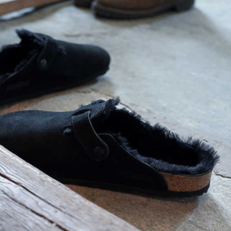 BIRKENSTOCK BIRKENSTOCK BOSTON SHEARLING BLACK SUEDE LEATHER