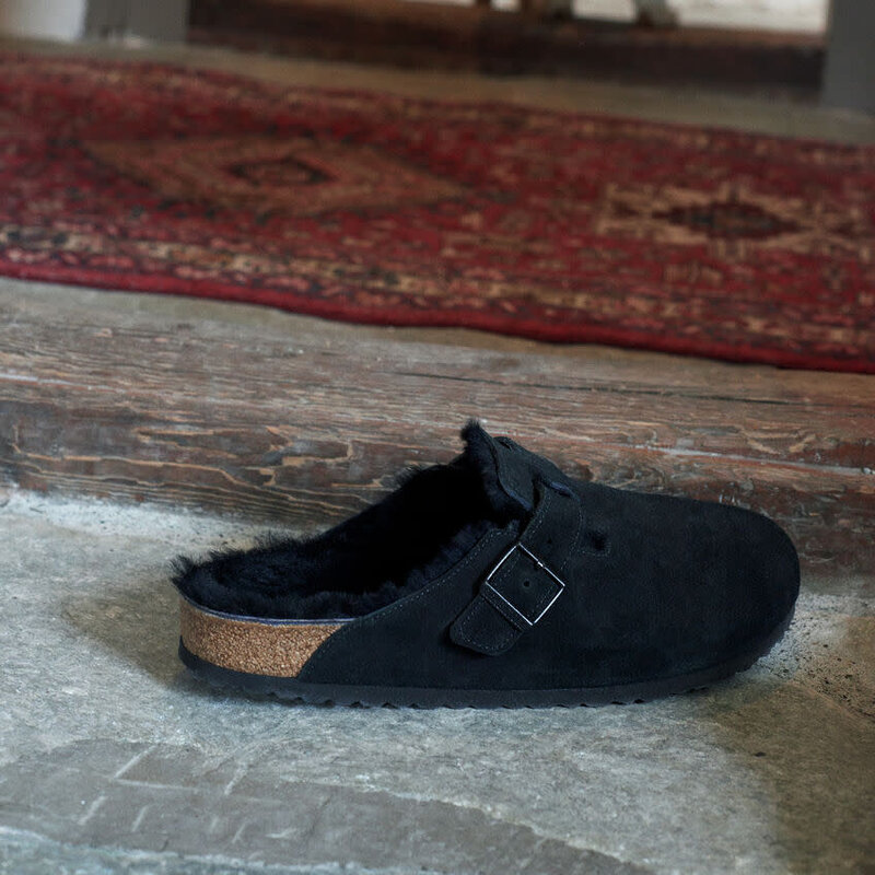 BIRKENSTOCK BIRKENSTOCK BOSTON SHEARLING BLACK SUEDE LEATHER
