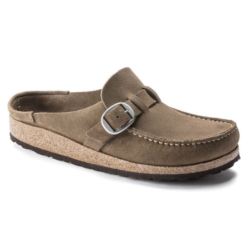 BIRKENSTOCK BIRKENSTOCK BUCKLEY CLOG GRAY TAUPE SUEDE LEATHER