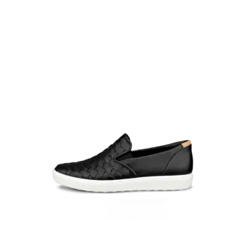 ECCO ECCO SOFT 7 WOMENS SNEAKER SLIP ON WOVEN BLACK LEATHER