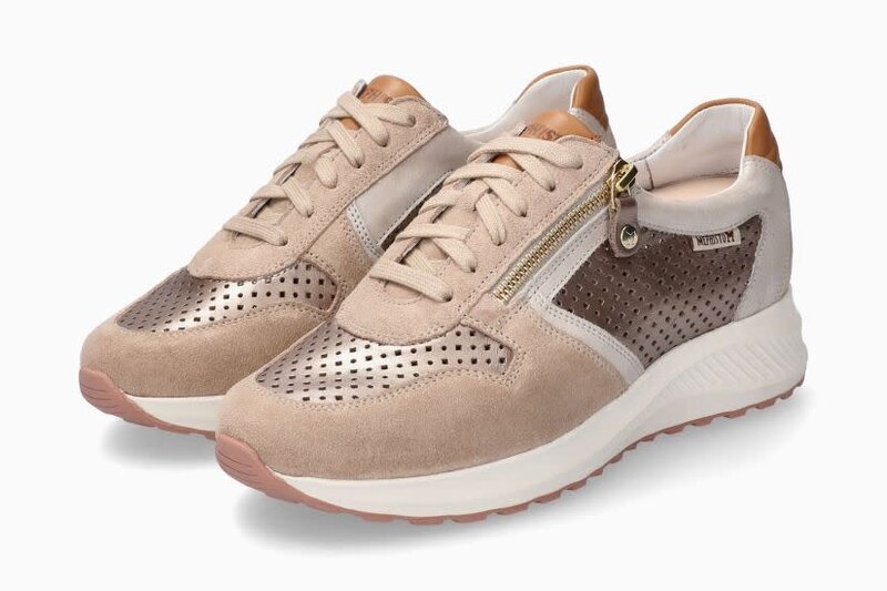 MEPHISTO MEPHISTO KIM PERF SNEAKER SIDE ZIP BEIGE LEATHER