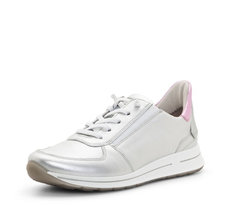ARA SHOES ARA SHOES OVATION SNEAKER LACE UP SILVER METALLIC LEATHER