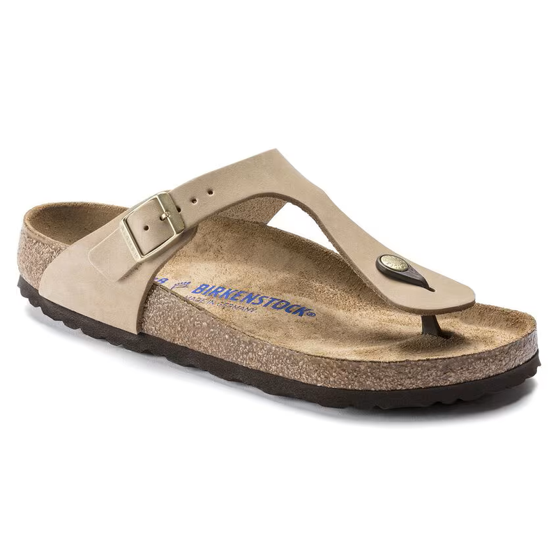 BIRKENSTOCK BIRKENSTOCK GIZEH SOFT FOOTBED SANDCASTLE NUBUCK LEATHER