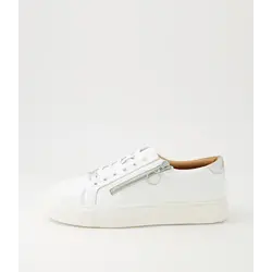 ZIERA ZIERA PAMELA SNEAKER LACE UP SIDE ZIP WHITE SILVER LEATHER