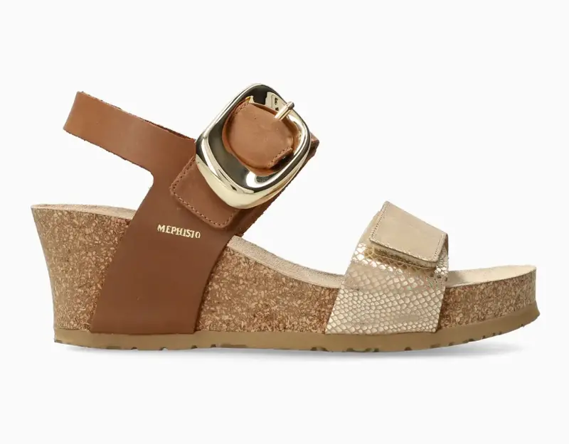 MEPHISTO MEPHISTO LEANDRE WEDGE SANDAL LIGHT SAND COMBO