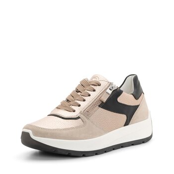 ARA SHOES ARA SHOES NAGANO SNEAKER LACE UP SIDE ZIP SAND METALLIC LEATHER