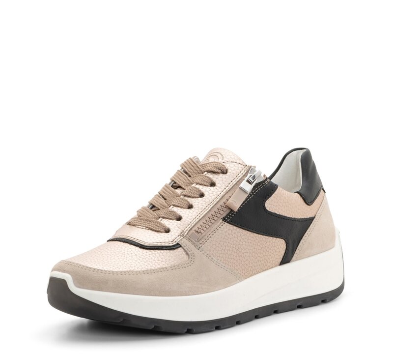 ARA SHOES ARA SHOES NAGANO SNEAKER LACE UP SIDE ZIP SAND METALLIC LEATHER