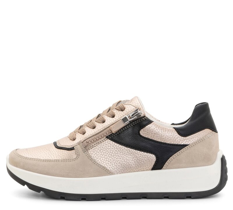 ARA SHOES ARA SHOES NAGANO SNEAKER LACE UP SIDE ZIP SAND METALLIC LEATHER