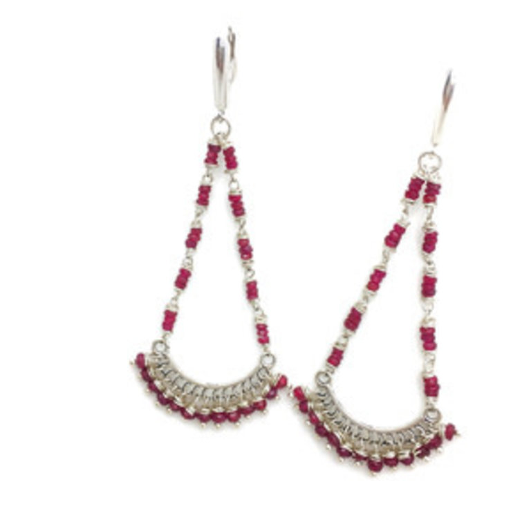 Sterling Silver Burmese Ruby Earrings Handcrafted