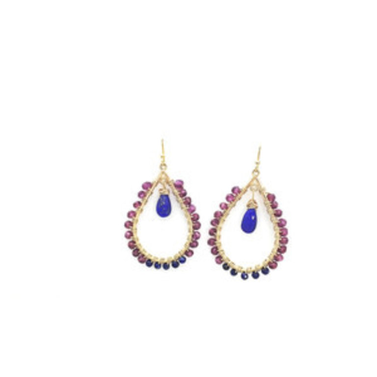 14K Gold Filled Rhodolite Garnet and Lapis Lazuli Earrings